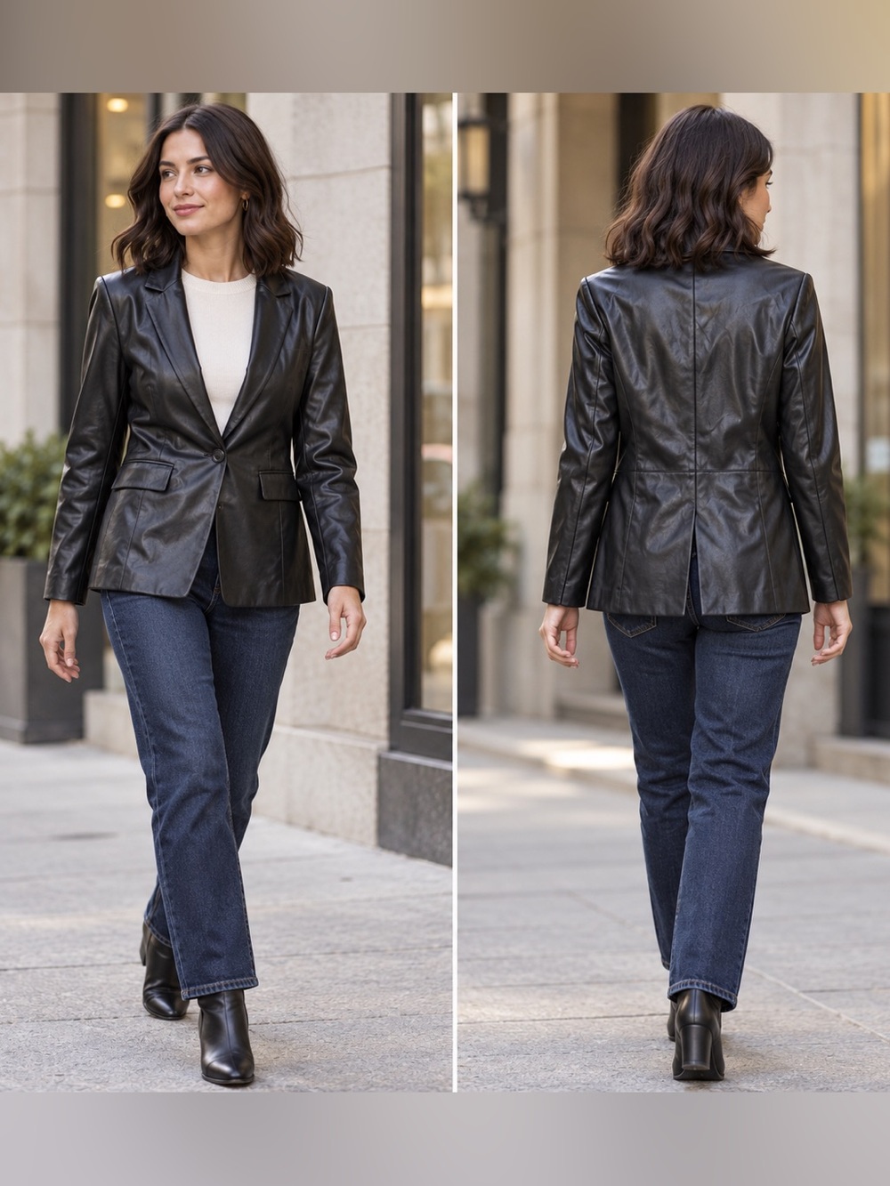 Laundry by Shelli Segal Black Faux Leather Blazer XS Single Button Jacket